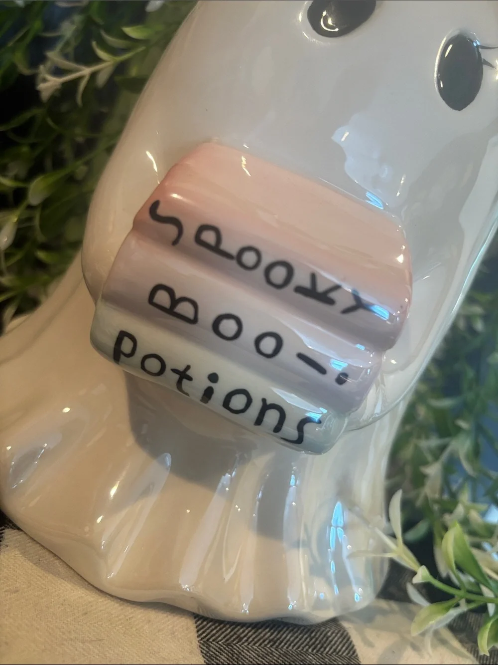 Ceramic Ghost Figurine with Pink Flower Crown and Books - Home Accents